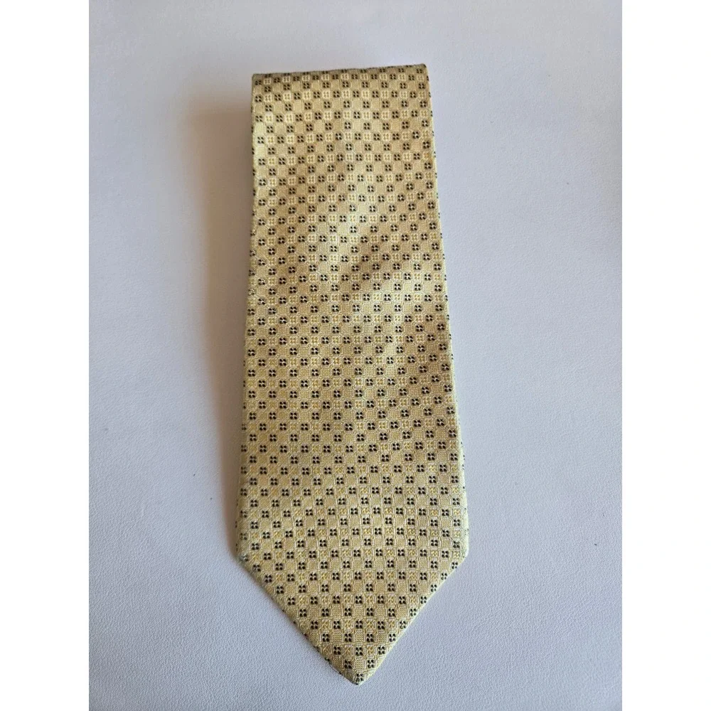 Tommy Hilfiger Yellow Geometric Silk Necktie Classic Preppy Business‎ Tie